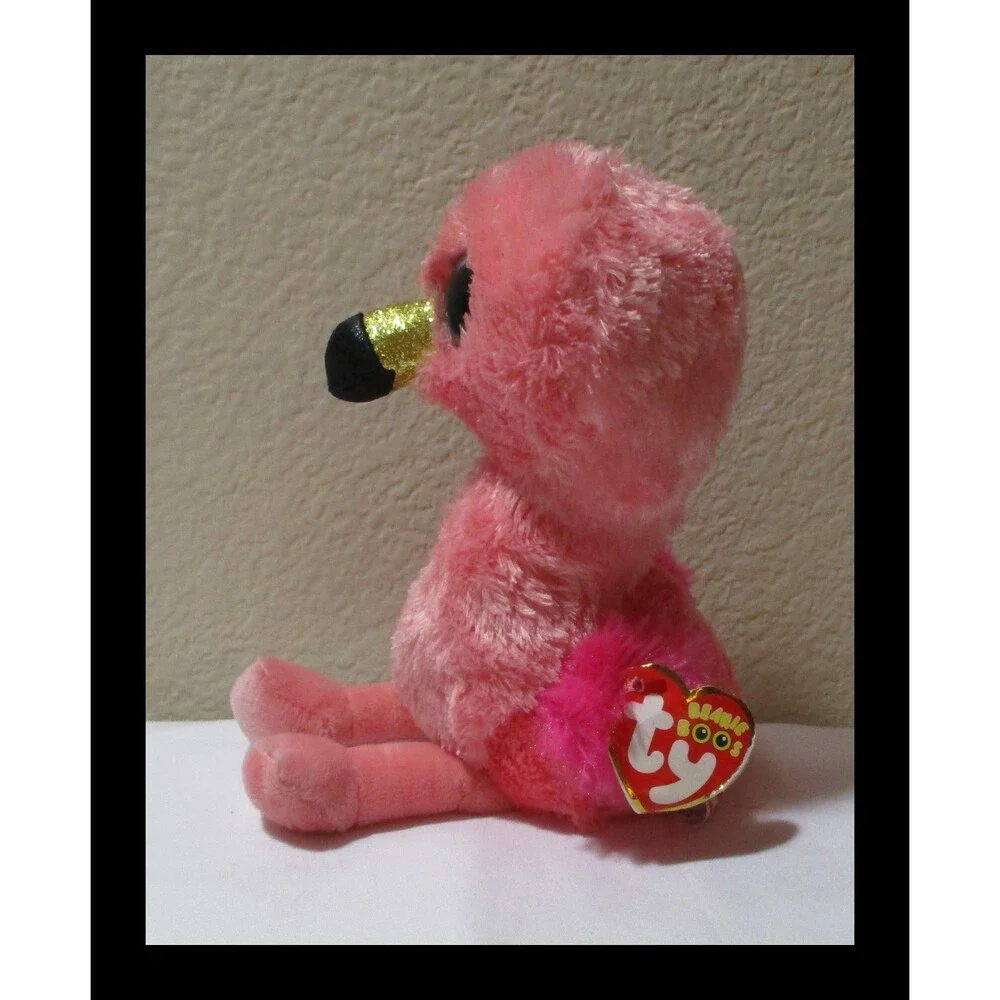 Ty Beanie Boos Gilda The Pink Flamingo Big Blue Glitter Eyes CREASED TAG